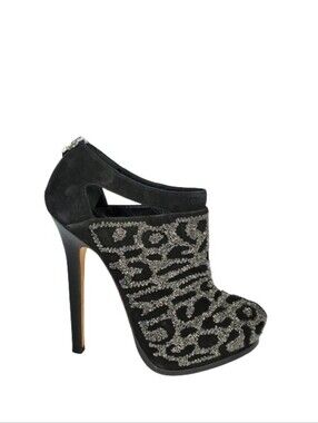 Fendi Crystal Embellished Black Suede Platform Ankle Booties
